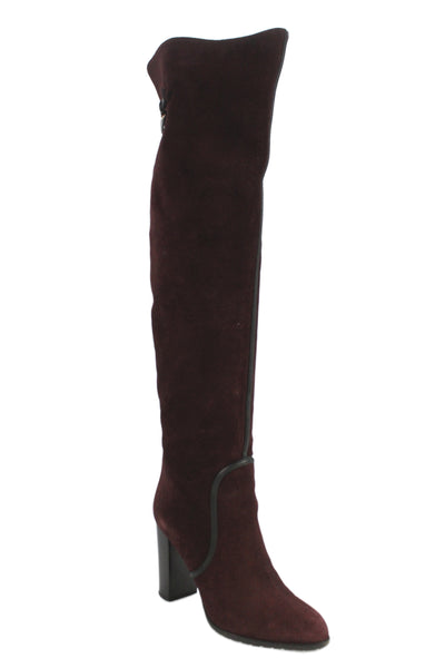 Sergio Rossi Womens Suede Over The Knee High Boots Purple Black Size 38 8