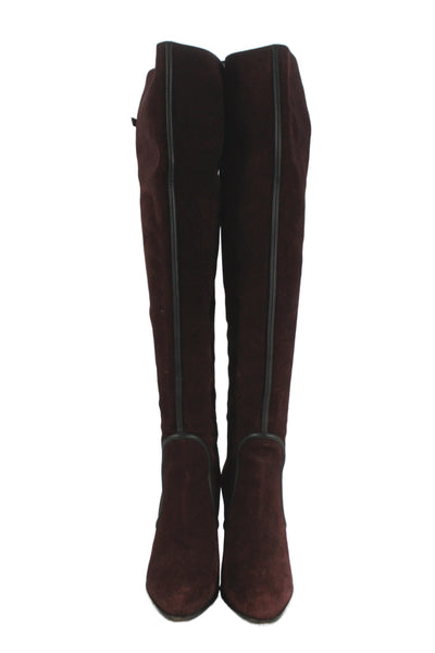 Sergio Rossi Womens Suede Over The Knee High Boots Purple Black Size 38 8