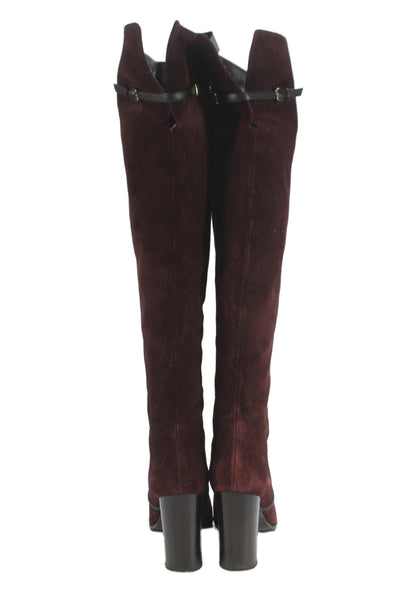 Sergio Rossi Womens Suede Over The Knee High Boots Purple Black Size 38 8