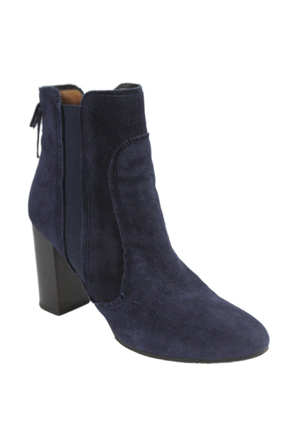 Aquazzura Womens Suede Stretch Inset Bow Back Ankle Boots Navy Blue Size 38 8