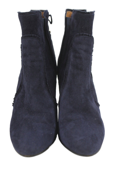 Aquazzura Womens Suede Stretch Inset Bow Back Ankle Boots Navy Blue Size 38 8