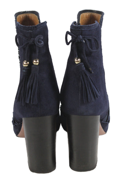 Aquazzura Womens Suede Stretch Inset Bow Back Ankle Boots Navy Blue Size 38 8