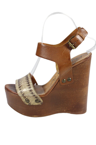 Lanvin Womens Leather High Platform Wedge Sandals Brown Size 38.5 8.5