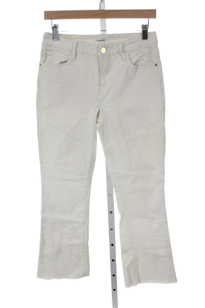 Frame Womens Cropped Ivory Cotton Jeans High Rise Button Size 0X