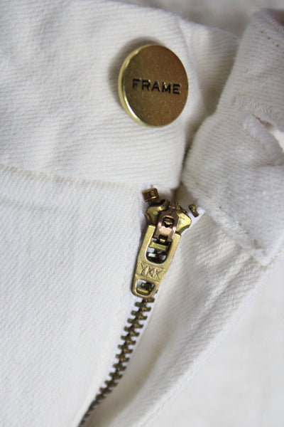 Frame Womens Cropped Ivory Cotton Jeans High Rise Button Size 0X