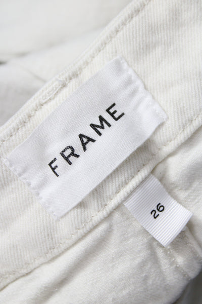 Frame Womens Cropped Ivory Cotton Jeans High Rise Button Size 0X