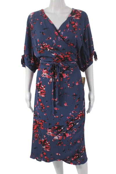 Rachel Rachel Roy Womens Plus Wrap Dress Blue Floral V-Neck 3/4 Sleeve Size 20