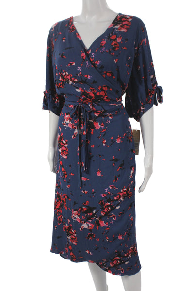 Rachel Rachel Roy Womens Plus Wrap Dress Blue Floral V-Neck 3/4 Sleeve Size 20
