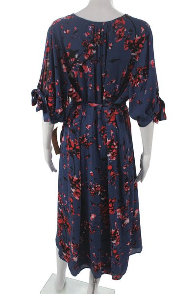 Rachel Rachel Roy Womens Plus Wrap Dress Blue Floral V-Neck 3/4 Sleeve Size 20