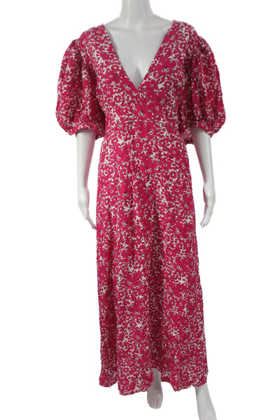 J Crew Womens Maxi Dress Pink Floral V-Neck Short Sleeve Zip Plus Size 24