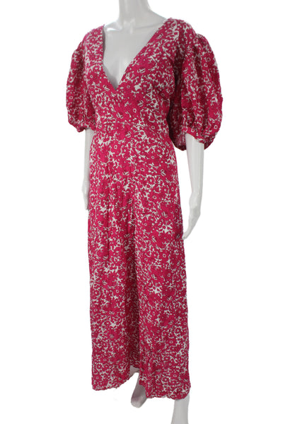 J Crew Womens Maxi Dress Pink Floral V-Neck Short Sleeve Zip Plus Size 24