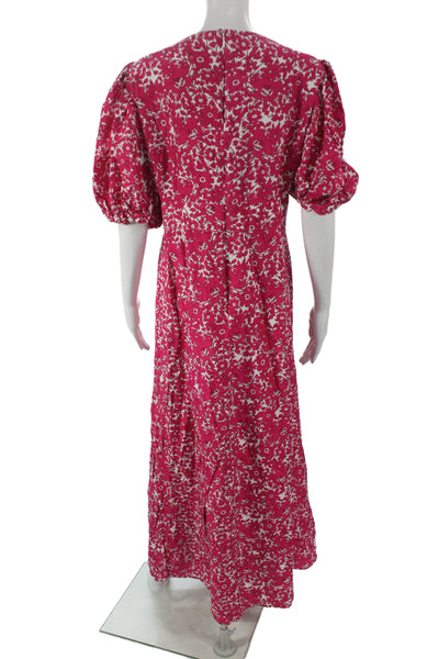 J Crew Womens Maxi Dress Pink Floral V-Neck Short Sleeve Zip Plus Size 24