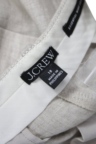 J Crew Women Beige Linen Dress Pants Hook & Eye Size 18