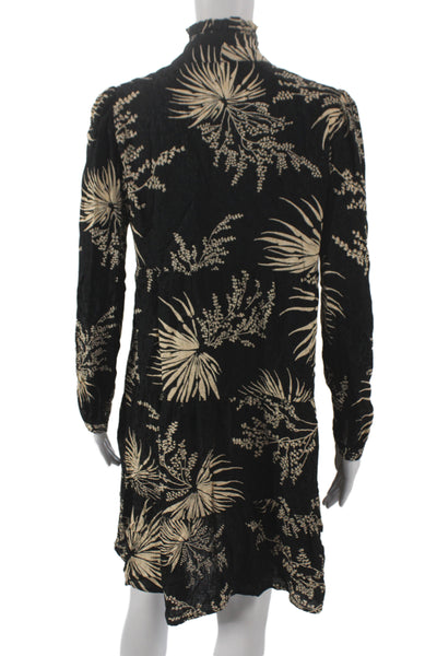 Ba&Sh Womens Black Floral V-Neck Long Sleeve Shift Dress Size 1