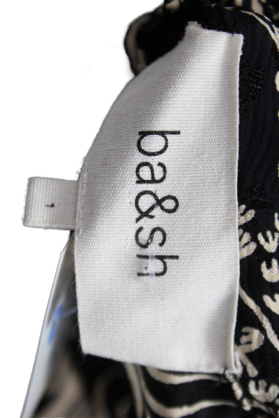 Ba&Sh Womens Black Floral V-Neck Long Sleeve Shift Dress Size 1