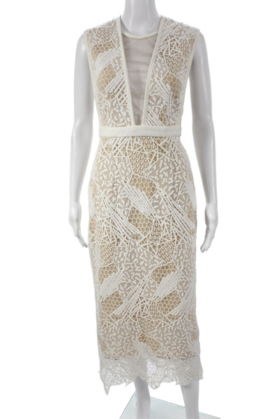 Manning Cartell Womens Beige Sleeveless Sheath Dress V-Neck Midi Size M