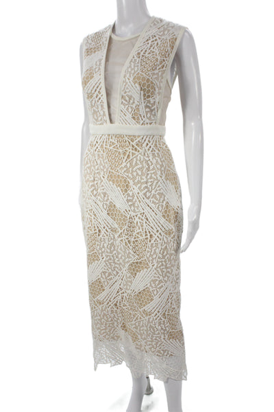 Manning Cartell Womens Beige Sleeveless Sheath Dress V-Neck Midi Size M