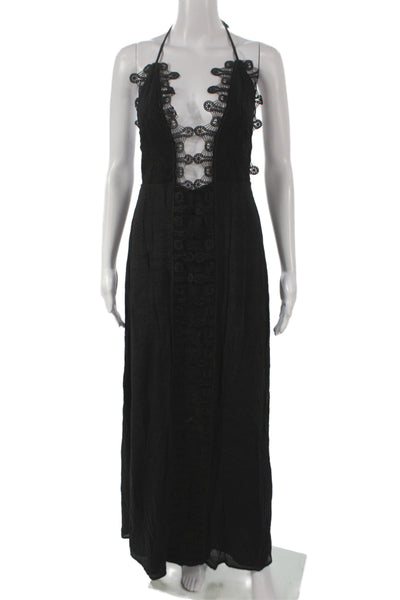 Le Salty Label Womens Maxi Dress Black Halter Sleeveless Boho Size M