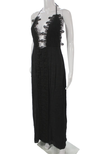 Le Salty Label Womens Maxi Dress Black Halter Sleeveless Boho Size M