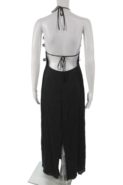 Le Salty Label Womens Maxi Dress Black Halter Sleeveless Boho Size M