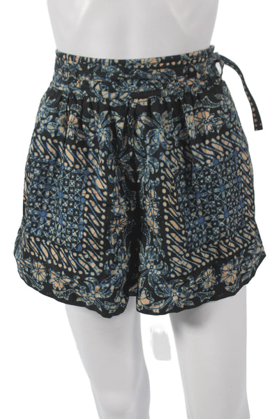 Ulla Johnson Womens Paperbag Shorts Black Cotton Batik Button Boho Size 4