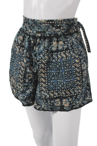 Ulla Johnson Womens Paperbag Shorts Black Cotton Batik Button Boho Size 4