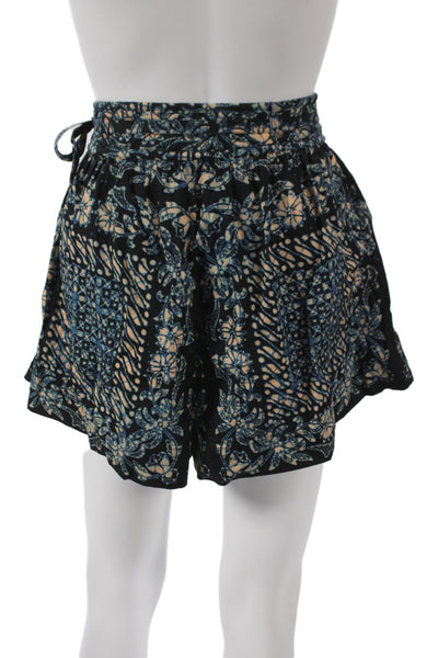 Ulla Johnson Womens Paperbag Shorts Black Cotton Batik Button Boho Size 4