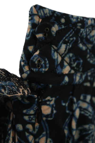 Ulla Johnson Womens Paperbag Shorts Black Cotton Batik Button Boho Size 4
