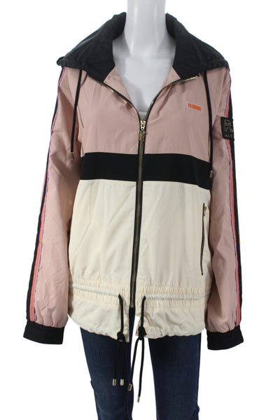 PE Nation Womens Windbreaker Pink Colorblock Long Sleeve Zip Size M