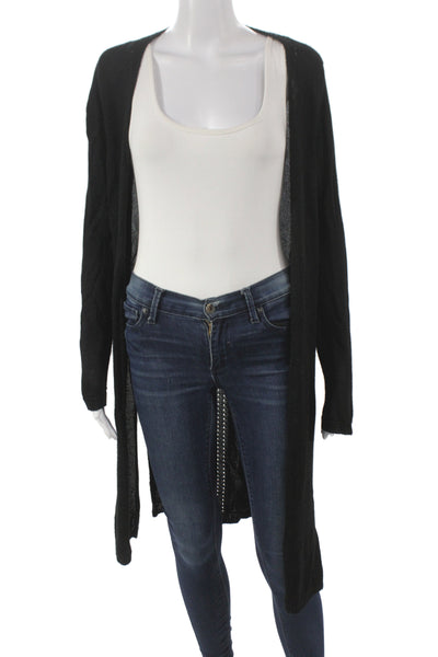525 America Womens Cardigan Black Cotton Open Front Long Sleeve Size M