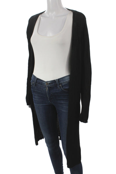 525 America Womens Cardigan Black Cotton Open Front Long Sleeve Size M