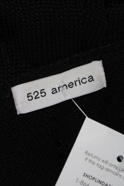 525 America Womens Cardigan Black Cotton Open Front Long Sleeve Size M