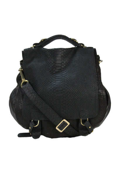CC Skye Womens Leather Snakeskin Print Flap Crossbody Shoulder Handbag Black