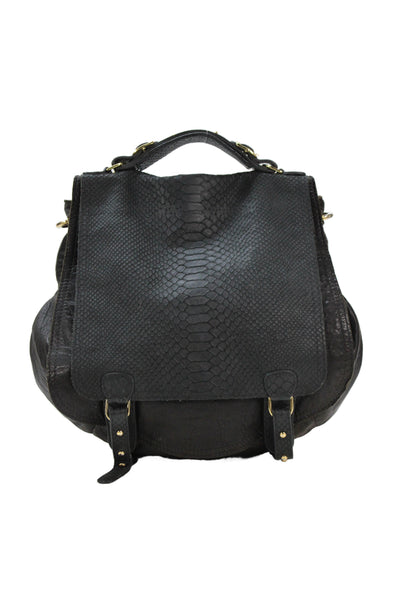 CC Skye Womens Leather Snakeskin Print Flap Crossbody Shoulder Handbag Black
