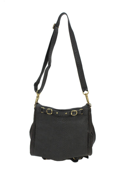 CC Skye Womens Leather Snakeskin Print Flap Crossbody Shoulder Handbag Black