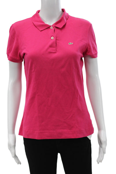 Lacoste Womens Pink Collared Short Sleeve Polo Basic Cotton Size 44