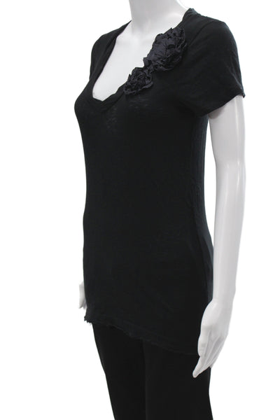 J Crew Women Basic Black V-Neck Cotton Short Sleeve T-Shirt Size S
