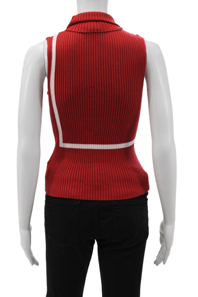 Loro Piana Women Turtleneck Sleeveless Geometric Pullover Sweater Red Size 40