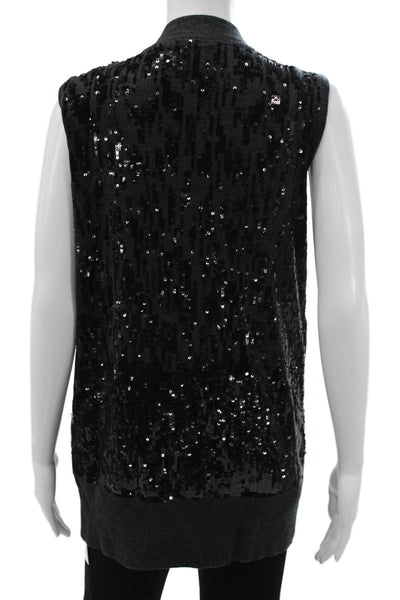 Tory Burch Womens Sequin Wool V Neck Sweater Vest Black Size M