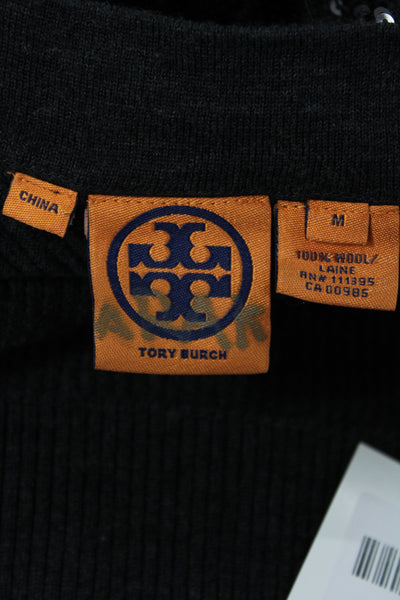 Tory Burch Womens Sequin Wool V Neck Sweater Vest Black Size M