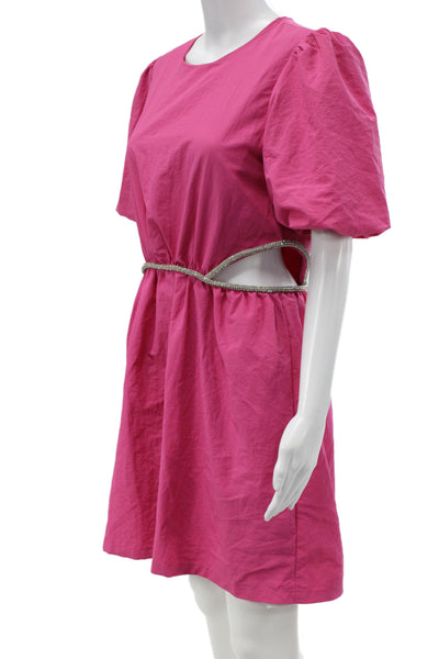 Wayf Womens Mini Dress Pink Short Sleeve Round Neck Zip Party Size M