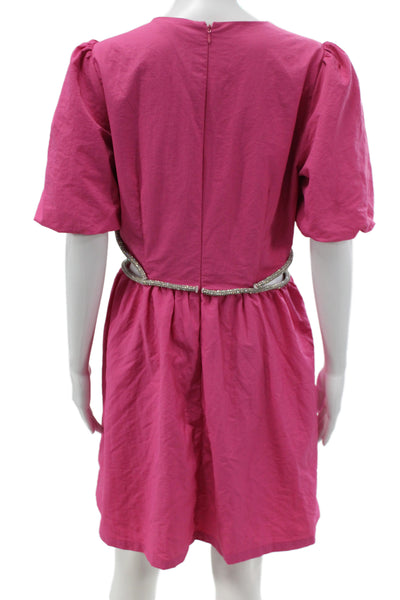 Wayf Womens Mini Dress Pink Short Sleeve Round Neck Zip Party Size M