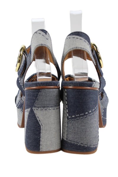 See by Chloe Womens Denim Patchwork Platform Sandals Navy Size 39 9
