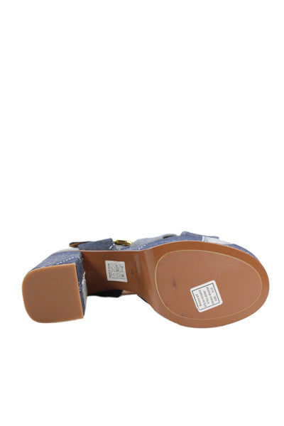 See by Chloe Womens Denim Patchwork Platform Sandals Navy Size 39 9