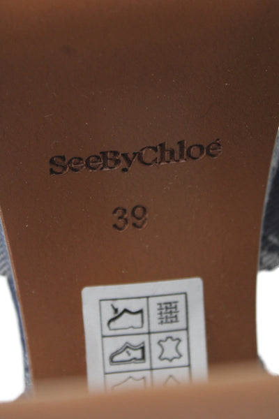 See by Chloe Womens Denim Patchwork Platform Sandals Navy Size 39 9