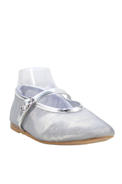 Aqua Womens Metallic Mesh Mary Jane Flats Silver Size 8M
