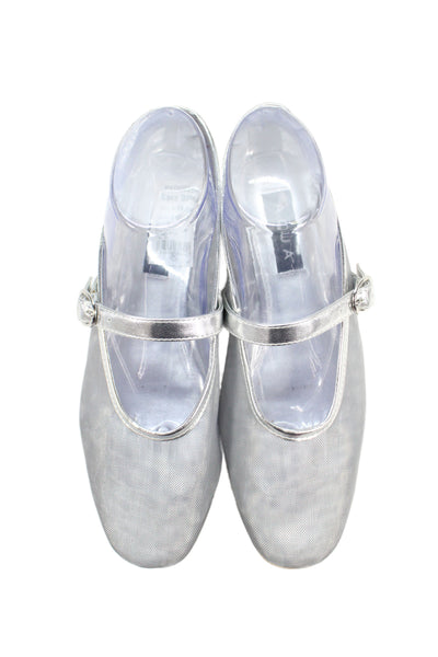 Aqua Womens Metallic Mesh Mary Jane Flats Silver Size 8M