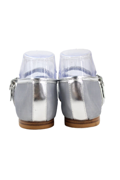 Aqua Womens Metallic Mesh Mary Jane Flats Silver Size 8M