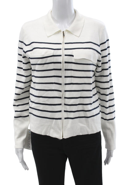 Splendid Womens Striped Collared Cardigan Long Sleeve White Size XS