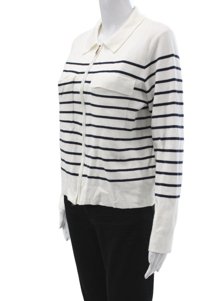 Splendid Womens Striped Collared Cardigan Long Sleeve White Size XS
